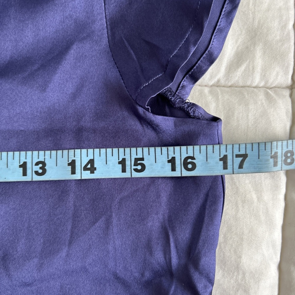 More Sunday Top‎ Womens S Navy Silk Satin Cap Sleeve Office Siren Romantic Y2K - Picture 8 of 11
